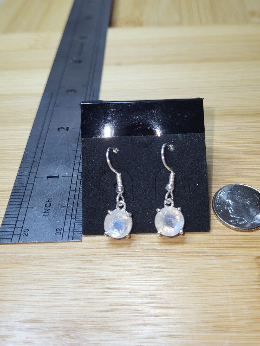 925 Sterling Silver Faceted Moonstone Drop Earrings - Iridescent White
